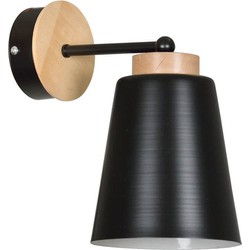 Linkoping wandlamp zwart met hout metaal 1x E27