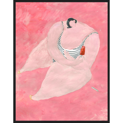 Any Image Print 'Big Girl Pink Background' - Schilderij - Wanddecoratie - Inclusief beukenhouten lijst - Poster - 73x93cm - Zwarte lijst met Passe Partout