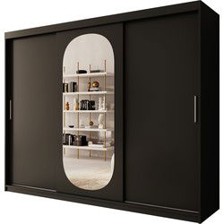 Meubella - Kledingkast Bodhi - Zwart - 250 cm - Met spiegel