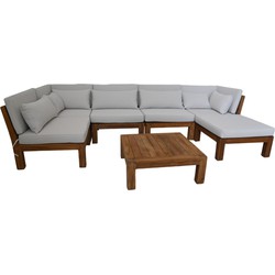 HSM Collection-Tuin Lounge Set Aruba 7 Delig-168x336x64-Naturel/Wit-Teak/Stof