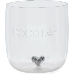 Riviera Maison Waterglas gegraveerd met tekst, DrinkGlas Good Day Glass - Transparant - Glas - Maat M -325 ml - 1 stuk