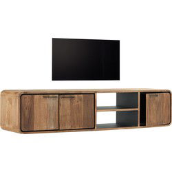 DTP Home Hanging TV stand Evo medium, 3 doors, 2 open racks,40x185x40 cm, recycled teakwood