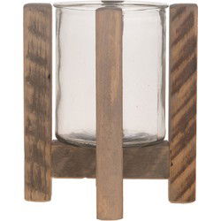 Bellatio design Waxinelichthouders - op standaard - hout - 21 cm - Waxinelichtjeshouders