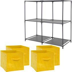 5Five Kastmandjes/opberg mandjes - geel - 4x stuks van 29 Liter - Rekje is 68 x 70 cm - Opbergmanden