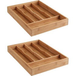 Set van 2x stuks bestekbakken/keuken organizers 5-vaks bamboe hout - Bestekbakken