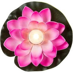 Waterlelie met LED-licht - roze - D13 cm - kunststof - drijvend - LED kaarsen