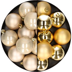 24x stuks kunststof kerstballen mix van champagne en goud 6 cm - Kerstbal