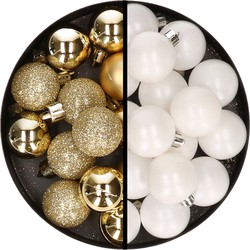 36x stuks kunststof kerstballen goud en wit 3 en 4 cm - Kerstbal