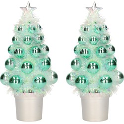 4x Mini kunst kerstboompje mint groen met kerstballen 19 cm - Kunstkerstboom