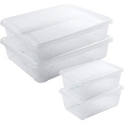 4x Voedsel plastic bewaarbakjes hoog/diep 0,5 en laag 2 liter transparant - Vershoudbakjes