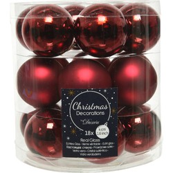 Decoris Kleine kerstballen - 18x st - donkerrood - D4 cm - glas - Kerstbal