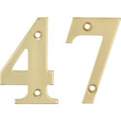 AMIG Huisnummer 47 - massief messing - 10cm - incl. bijpassende schroeven - gepolijst - goudkleur - Huisnummers