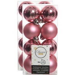 32x stuks kunststof kerstballen lippenstift roze 4 cm glans/mat - Kerstbal