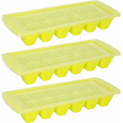 IJsblokjes/ijsklontjes bakje - 3x - lime groen - afsluitdeksel - kunststof - 28 x 11 cm - IJsblokjesvormen