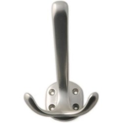 1x Zilverkleurige garderobe haakjes / jashaken / kapstokhaakjes aluminium dubbele haak 11 x 6,8 cm - Kapstokhaken