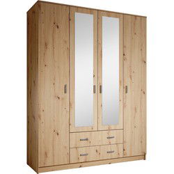 Meubella - Kledingkast Hinto - Eiken - 160 cm - Met spiegel