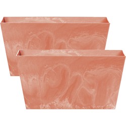 Set van 2x stuks kunststof bloembakken/plantenbakken rechthoek betonlook 40 cm terracotta - Plantenbakken