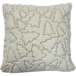 Textino PINA - Sierkussen 45x45 cm - kerstkussen met gouden dennenbomen - Snow white - wit - Textino
