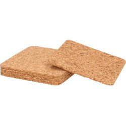 Zeller Glazenonderzetters - set 6x - vierkant - 10x10 cm - Kurk - Glazenonderzetters