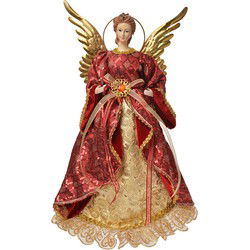 Clayre & Eef Kerstdecoratie Beeld Engel Rood Textiel