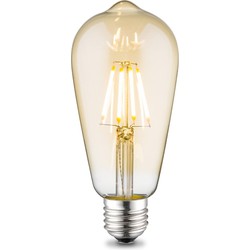 Edison Vintage LED filament lichtbron Drop - Amber - ST64 Deco - Retro LED lamp - 6.4/6.4/14cm - geschikt voor E27 fitting - Dimbaar - 4W 330lm 2700K - warm wit licht
