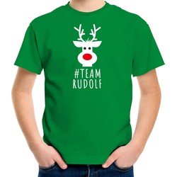 Bellatio Decorations kerst t-shirt voor kinderen - team Rudolf - groen S (110-116) - kerst t-shirts kind