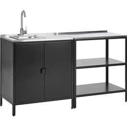 VILAMA - Tuin kookeiland met keukenkast - Zwart - 2-delig - RVS