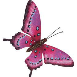 Tuindecoratie roze/lichtblauwe vlinder - 35 cm - Tuinbeelden