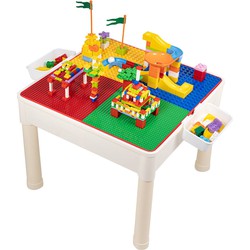 Decopatent® - 4in1 Kindertafel met Lego® & Duplo® bouwplaat - Watertafel met Hengels en Vissen - Zandtafel met Zand - Bouwtafel