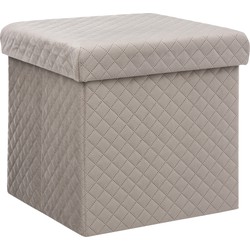 Atmosphera Poef/hocker/voetenbankje - opbergbox - fluweel beige - PO/MDF - 31 x 31 x 31 cm - Poefs