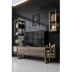 TV Meubel Set Gold Line Walnoot Zwart Melamine 180x48x30 cm