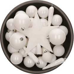 Bellatio decorations Kerstballen - 33x st - wit - met piek - Kerstbal