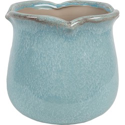 Clayre & Eef Bloempot  Ø 16x15 cm Blauw Keramiek Plantenpot