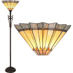 LumiLamp Tiffany Vloerlamp  Ø 45x182 cm  Geel Bruin Glas Staande Lamp