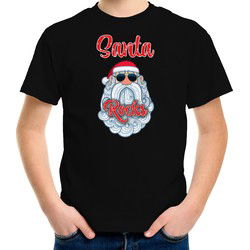 Bellatio Decorations kerst t-shirt voor kinderen - Kerstman - Santa Rocks - zwart XL (164-176) - kerst t-shirts kind