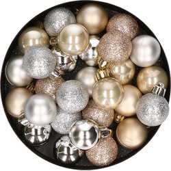 28x stuks kunststof kerstballen parel/champagne en zilver mix 3 cm - Kerstbal