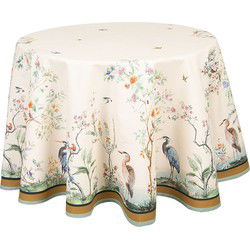 Clayre & Eef Tafelkleed  Ø 170 cm Beige Groen Katoen Rond Tropisch motief Tafellaken