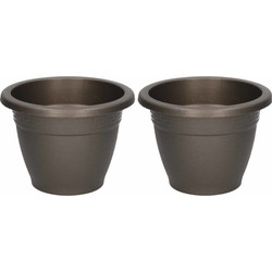 2x Antraciete plantenbakken/bloembakken rond 11 cm - Plantenpotten