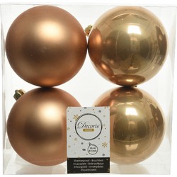 4x Kunststof kerstballen glanzend/mat camel bruin 10 cm kerstboom versiering/decoratie - Kerstbal