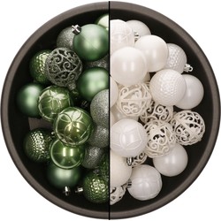 74x stuks kunststof kerstballen mix van wit en salie groen 6 cm - Kerstbal