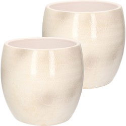 Mica Decorations Bloempot - 2x - wit / grijs - keramiek - 24 x 22 cm - Plantenpotten