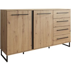 Meubella Dressoir Saturn - Eiken - Zwart - 159 cm