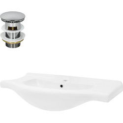 Wastafel incl. zilveren kabelwaste met overloop 86x51,5x21,5 cm wit keramiek ML design