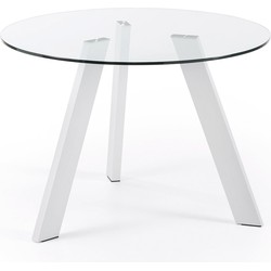 Kave Home - Carib ronde glazen tafel en stalen poten met witte afwerking Ø 110 cm