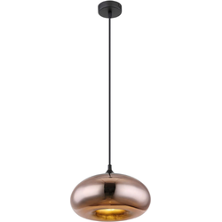 1-lichts hanglamp met koperkleurige glazen kap | ø 28 cm | Zwart | Woonkamer | Eetkamer