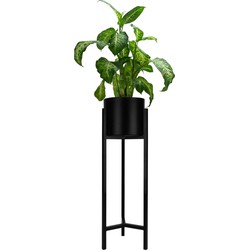 QUVIO Plantenstandaard inclusief pot - 22 x 22 x 75 cm - Metaal - Zwart - M