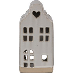 Clayre & Eef Theelichthouder Huis 9x8x18 cm Beige Keramiek Waxinelichthouder