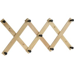 Kinderkamer deurhanger/kapstok verstelbaar - 9 zwarte haakjes - hout - 60 x 12 cm - Kapstokken
