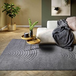 Japandi vloerkleed laagpolig - New York Design - Panglao Antraciet - 160x235 cm