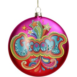 Ornament kerstbal Disc Groovy Glas Roze 10.8 cm